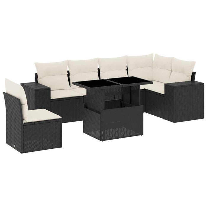 Set canapele de grădină cu perne, 7 piese, negru, poliratan - WALTI WALTI