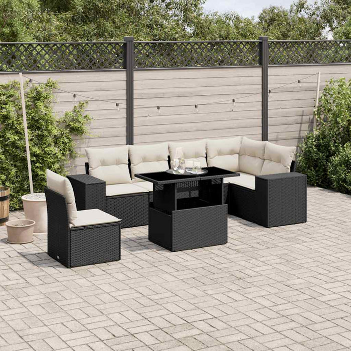 Set canapele de grădină cu perne, 7 piese, negru, poliratan - WALTI WALTI