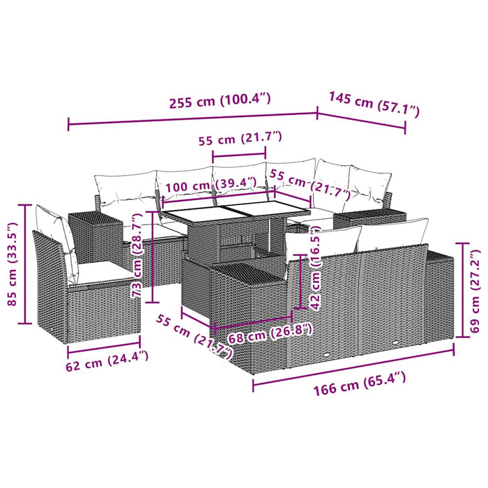 Set mobilier de grădină cu perne, 9 piese, negru, poliratan - WALTI WALTI