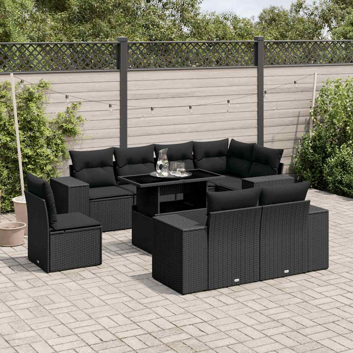 Set mobilier de grădină cu perne, 9 piese, negru, poliratan - WALTI WALTI