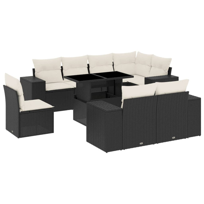 Set mobilier de grădină cu perne, 9 piese, negru, poliratan - WALTI WALTI