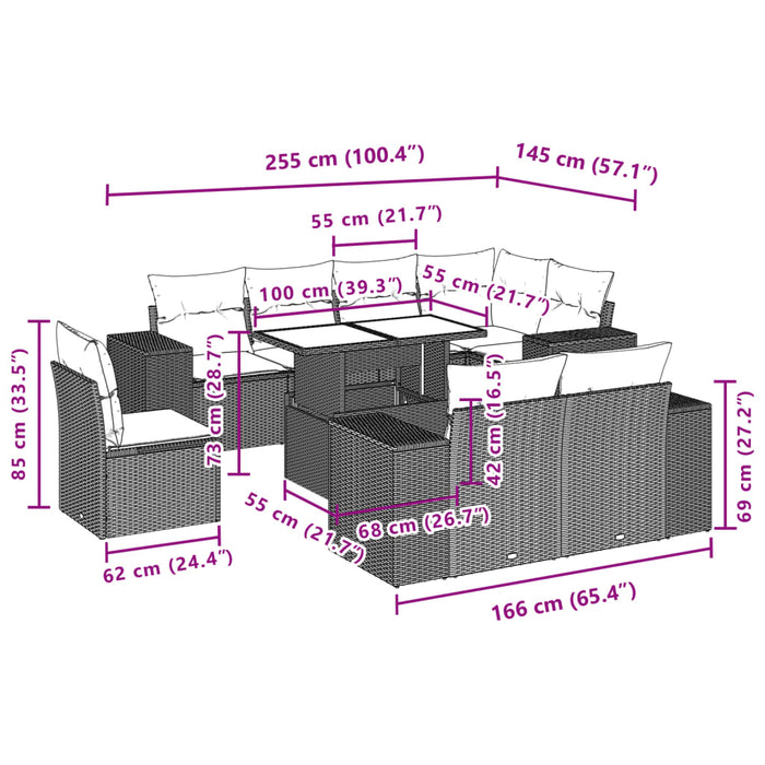Set mobilier de grădină cu perne, 9 piese, negru, poliratan - WALTI WALTI