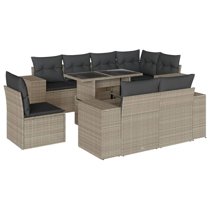 Set canapele de grădină cu perne, 9 piese gri deschis poliratan - WALTI WALTI