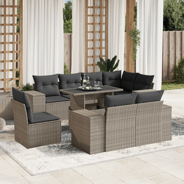 Set canapele de grădină cu perne, 9 piese gri deschis poliratan - WALTI WALTI