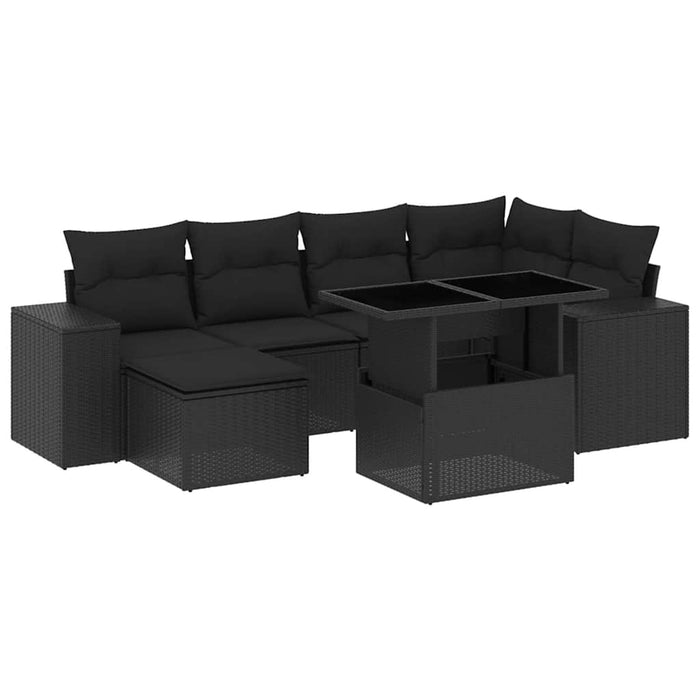 Set canapele de grădină cu perne, 7 piese, negru, poliratan WALTI