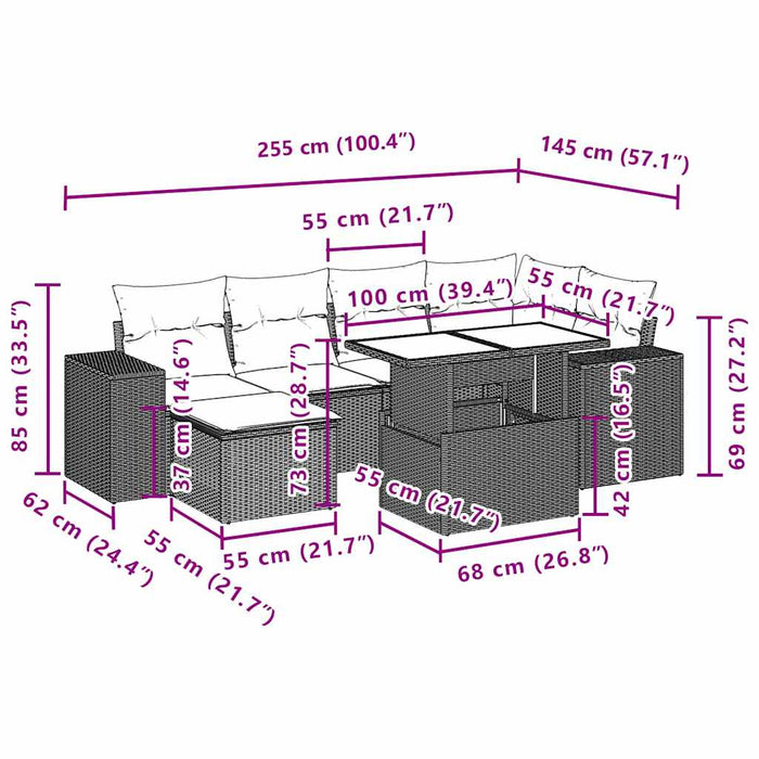 Set canapele de grădină cu perne, 7 piese, negru, poliratan WALTI