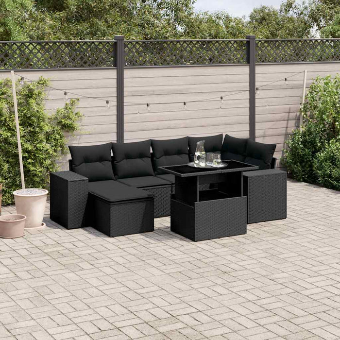 Set canapele de grădină cu perne, 7 piese, negru, poliratan WALTI