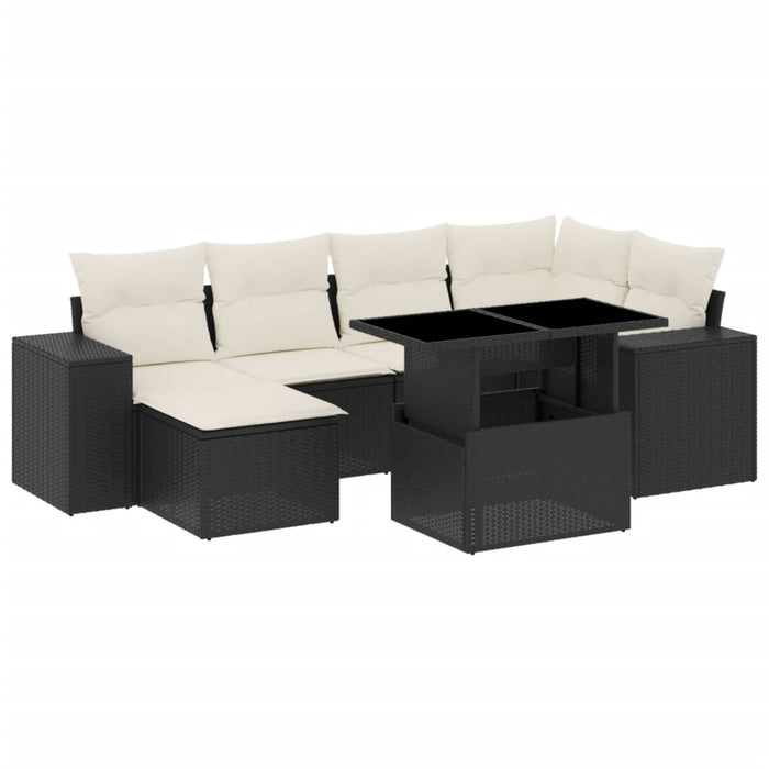Set canapele de grădină cu perne, 7 piese, negru, poliratan WALTI