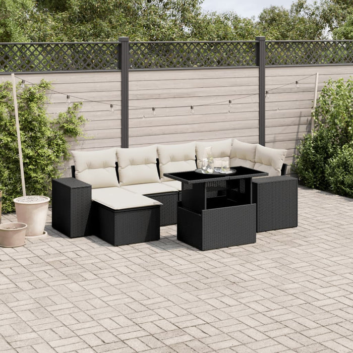 Set canapele de grădină cu perne, 7 piese, negru, poliratan WALTI