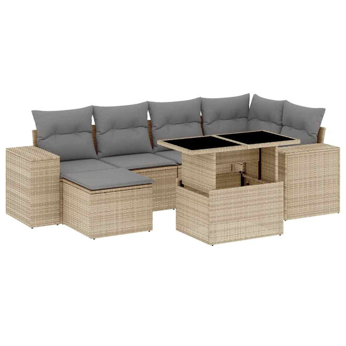 Set canapele de grădină, 7 piese, cu perne, bej, poliratan WALTI