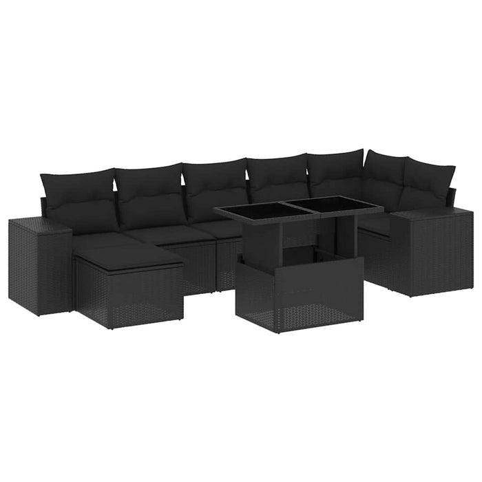 Set mobilier de grădină cu perne, 8 piese, negru, poliratan - WALTI WALTI