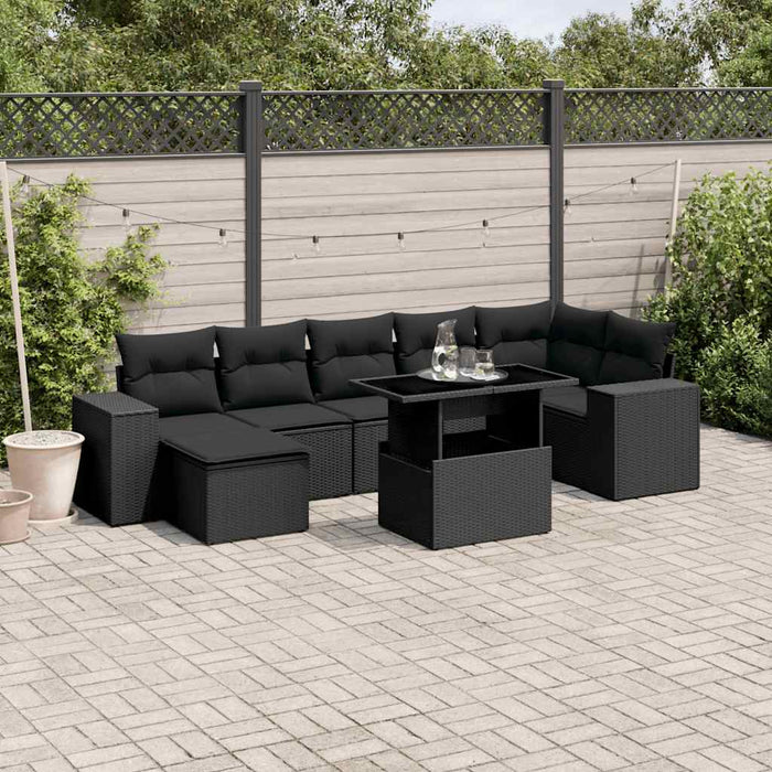Set mobilier de grădină cu perne, 8 piese, negru, poliratan - WALTI WALTI