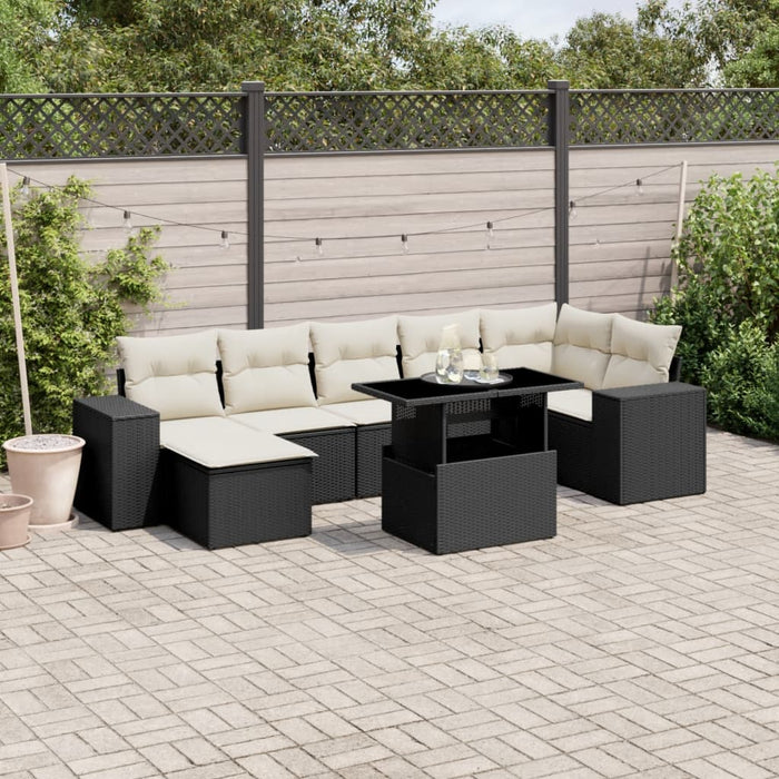 Set mobilier de grădină cu perne, 8 piese, negru, poliratan - WALTI WALTI