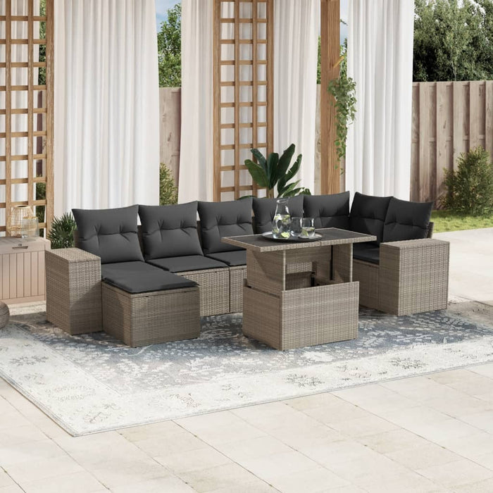 Set mobilier de grădină cu perne, 8 piese gri deschis poliratan - WALTI WALTI