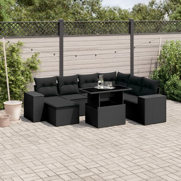 Set mobilier de grădină cu perne, 8 piese, negru, poliratan - WALTI WALTI
