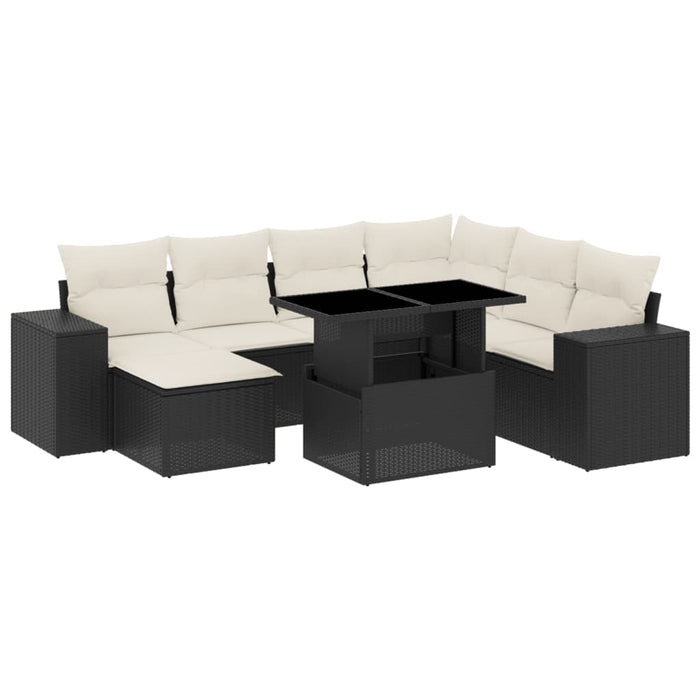 Set mobilier de grădină cu perne, 8 piese, negru, poliratan WALTI