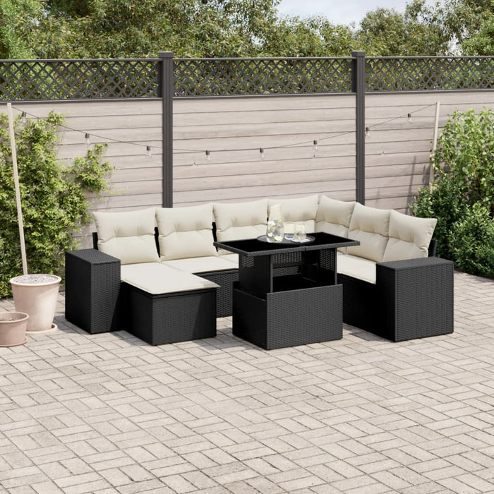 Set mobilier de grădină cu perne, 8 piese, negru, poliratan WALTI