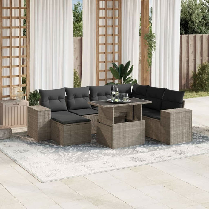 Set mobilier de grădină cu perne, 8 piese gri deschis poliratan - WALTI WALTI