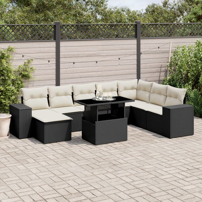 Set mobilier de grădină cu perne, 9 piese, negru, poliratan WALTI