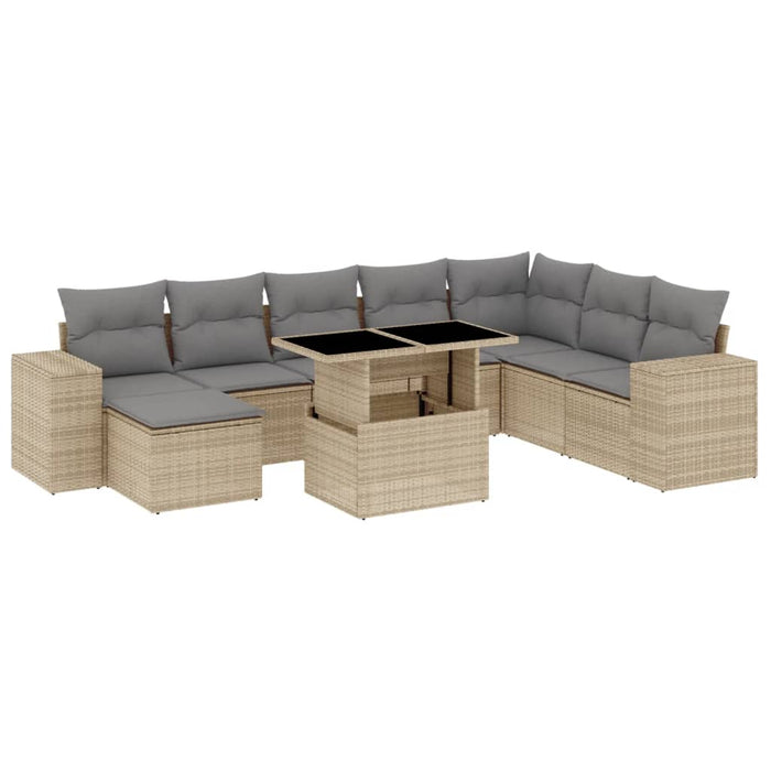 Set canapele de grădină, 9 piese, cu perne, bej, poliratan WALTI