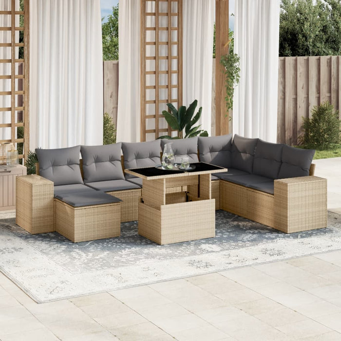 Set canapele de grădină, 9 piese, cu perne, bej, poliratan WALTI