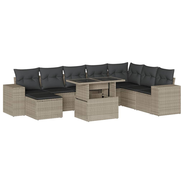 Set canapele de grădină cu perne, 9 piese gri deschis poliratan - WALTI WALTI