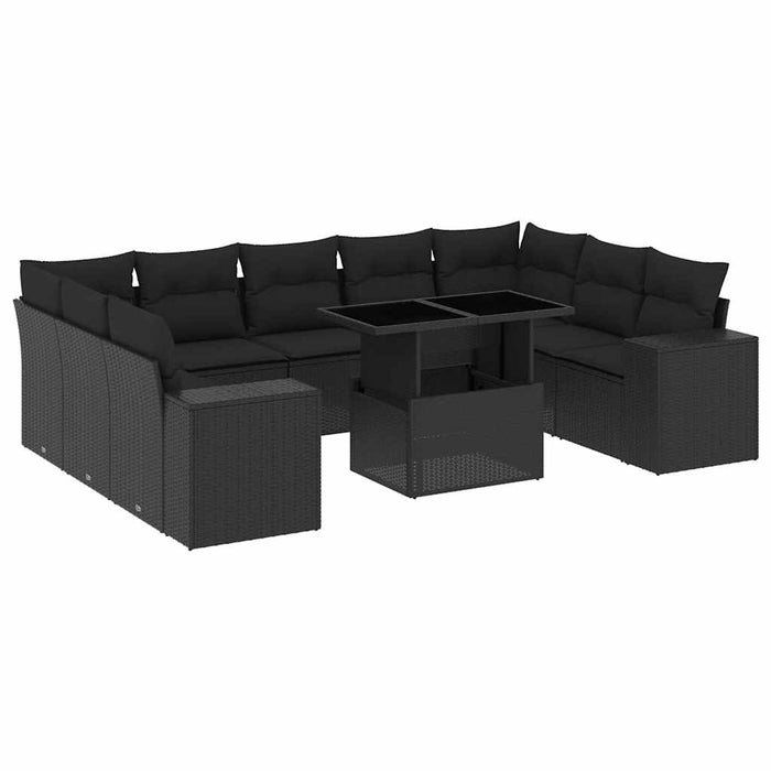 Set canapele de grădină cu perne, 10 piese, negru, poliratan - WALTI WALTI