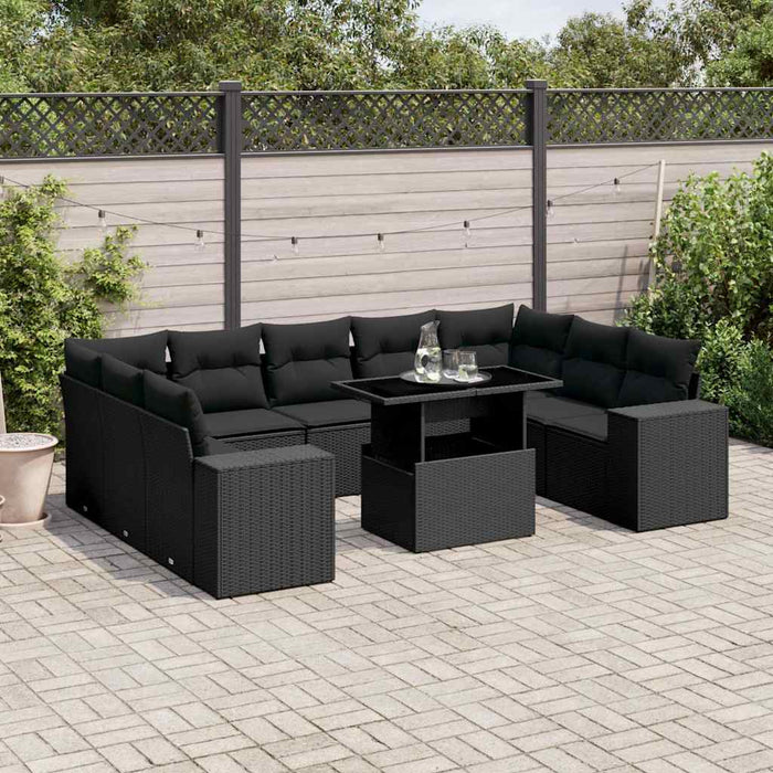 Set canapele de grădină cu perne, 10 piese, negru, poliratan - WALTI WALTI