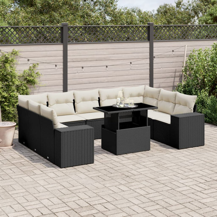 Set canapele de grădină cu perne, 10 piese, negru, poliratan - WALTI WALTI