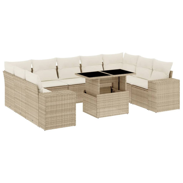Set canapele de grădină cu perne, 10 piese, bej, poliratan WALTI