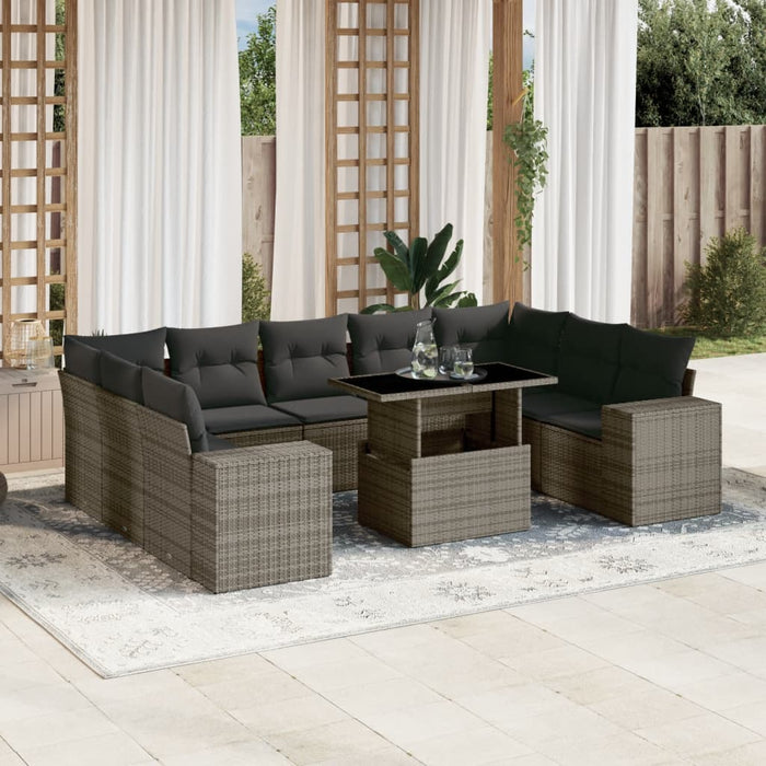 Set mobilier de grădină cu perne, 10 piese, gri, poliratan WALTI