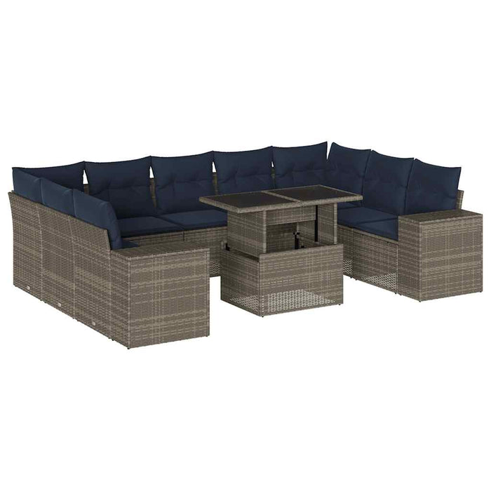 Set canapele de grădină cu 10 piese și perne, gri, poliratan WALTI