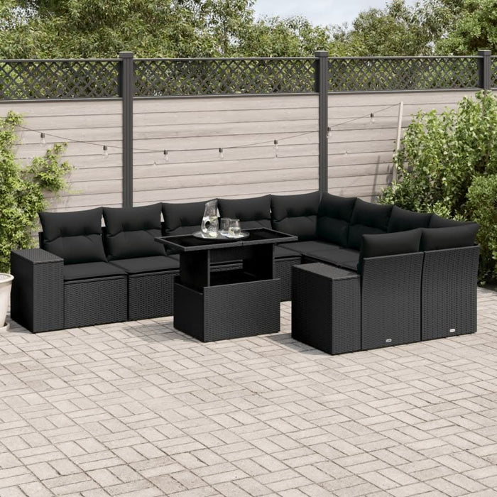 Set canapele de grădină cu perne, 10 piese, negru, poliratan - WALTI WALTI