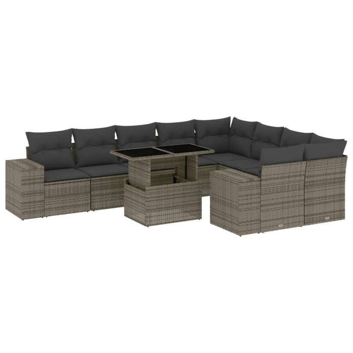 Set mobilier de grădină cu perne, 10 piese, gri, poliratan - WALTI WALTI