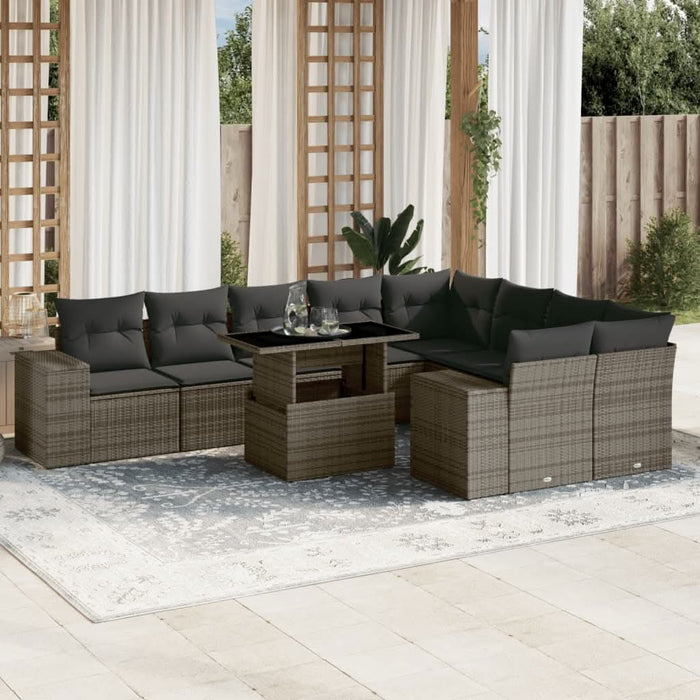 Set mobilier de grădină cu perne, 10 piese, gri, poliratan - WALTI WALTI