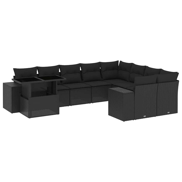 Set canapele de grădină cu perne, 10 piese, negru, poliratan - WALTI WALTI