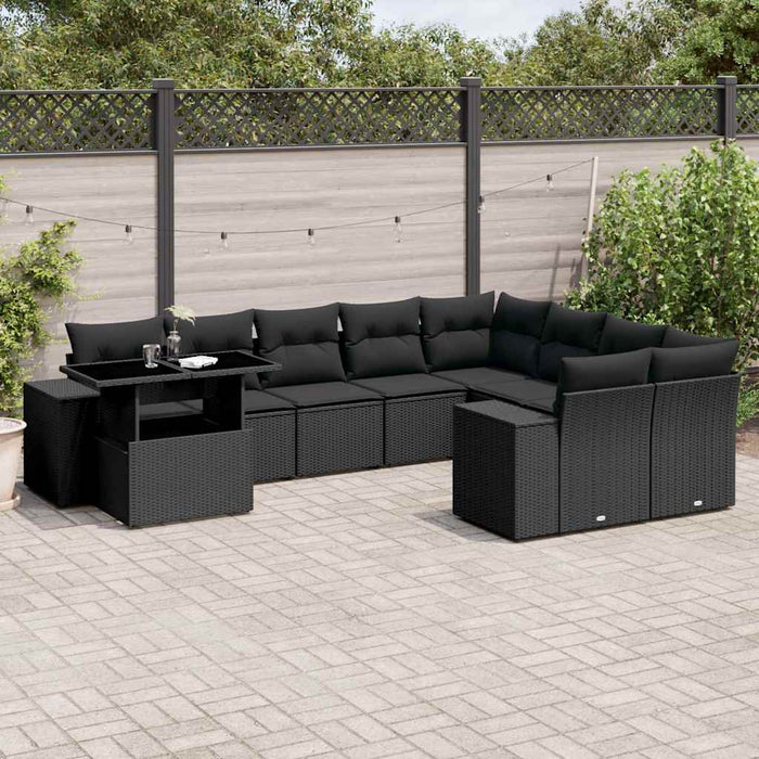 Set canapele de grădină cu perne, 10 piese, negru, poliratan - WALTI WALTI