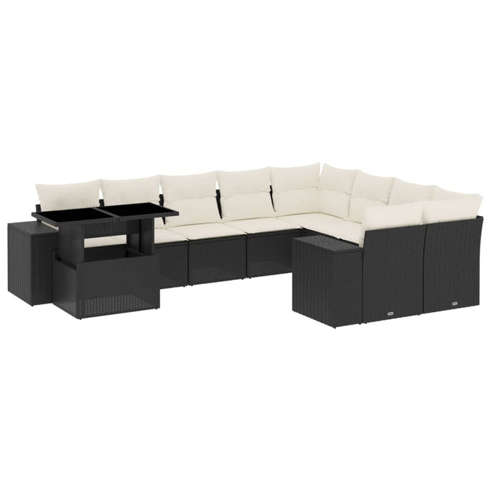 Set canapele de grădină cu perne, 10 piese, negru, poliratan - WALTI WALTI