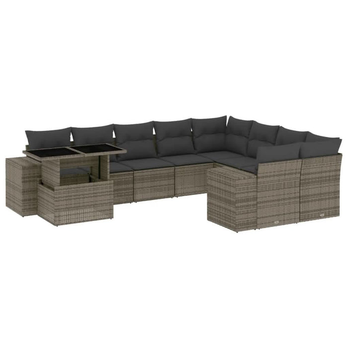 Set mobilier de grădină cu perne, 10 piese, gri, poliratan - WALTI WALTI