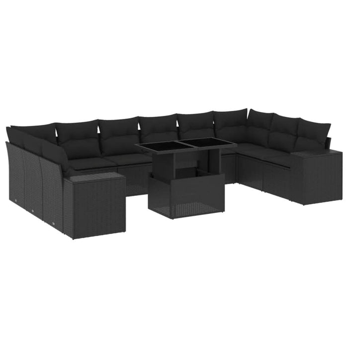 Set canapele de grădină cu perne, 11 piese, negru, poliratan - WALTI WALTI