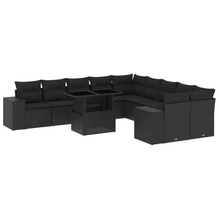 Set canapele de grădină cu perne, 11 piese, negru, poliratan - WALTI WALTI