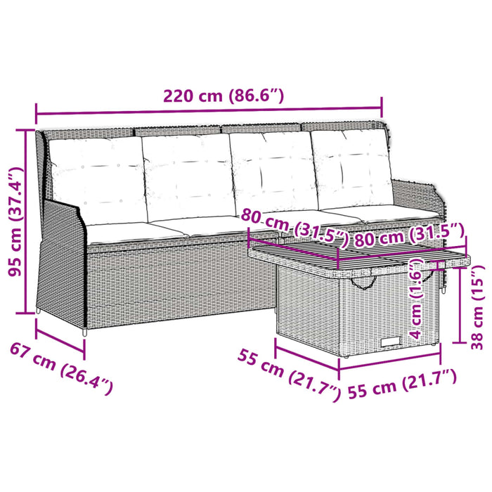 Set mobilier de grădină cu perne, 3 piese, negru, poliratan - WALTI WALTI