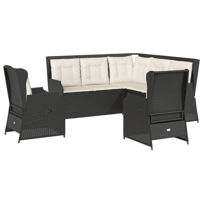 Set șezlonguri de grădină, 5 piese, cu perne, negru, poliratan WALTI
