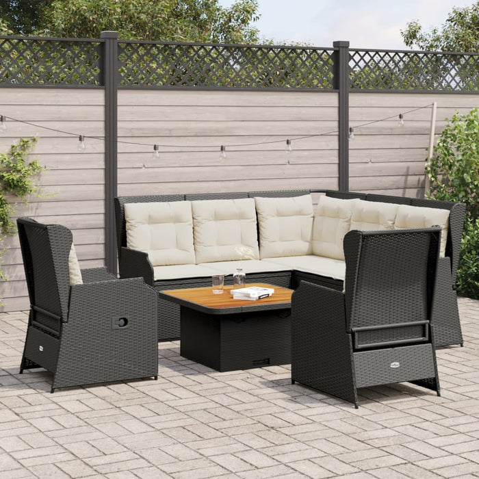 Set șezlonguri de grădină, 5 piese, cu perne, negru, poliratan WALTI