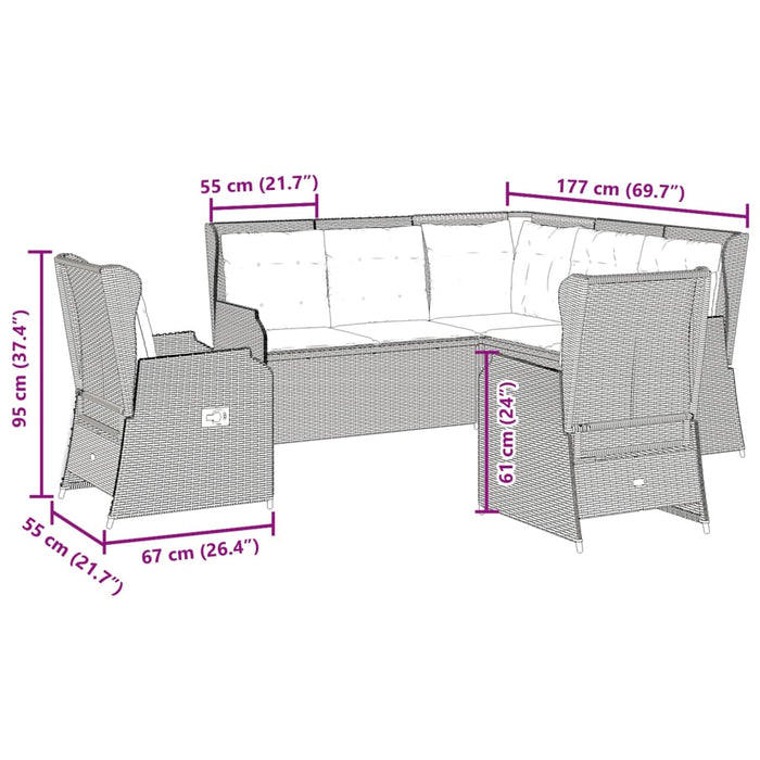 Set mobilier grădină cu perne, 5 piese, gri deschis, poliratan WALTI