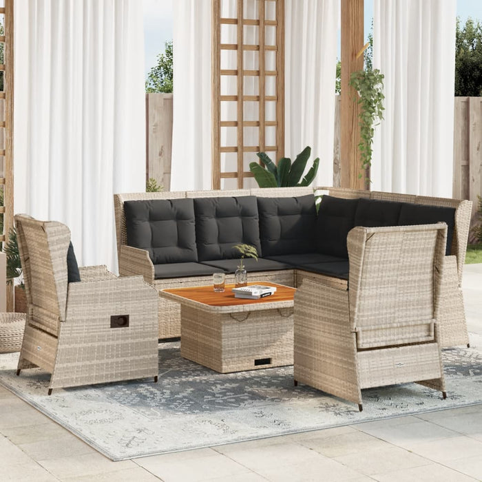 Set mobilier grădină cu perne, 5 piese, gri deschis, poliratan WALTI