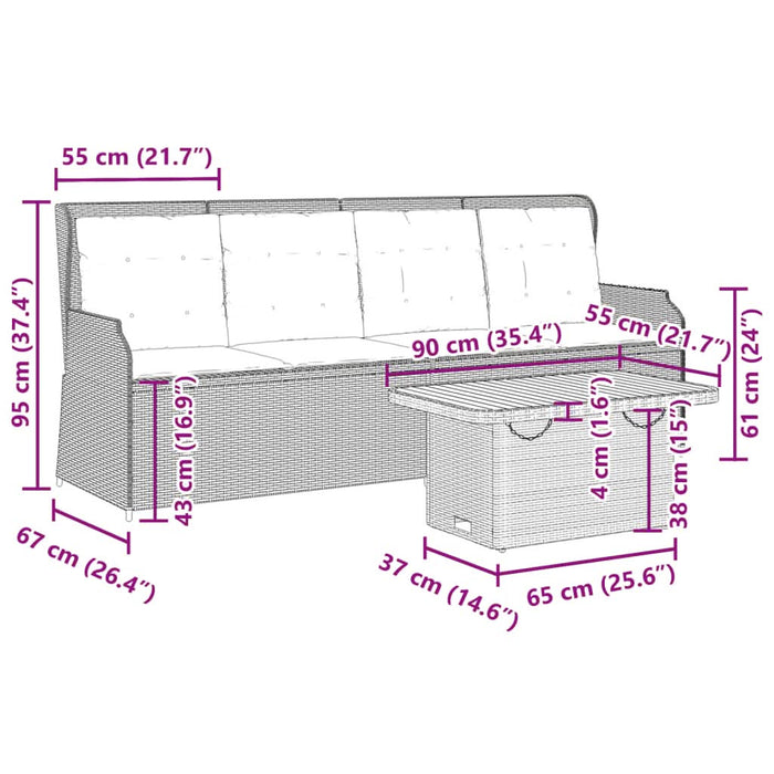 Set mobilier de grădină cu perne, 3 piese, negru, poliratan - WALTI WALTI