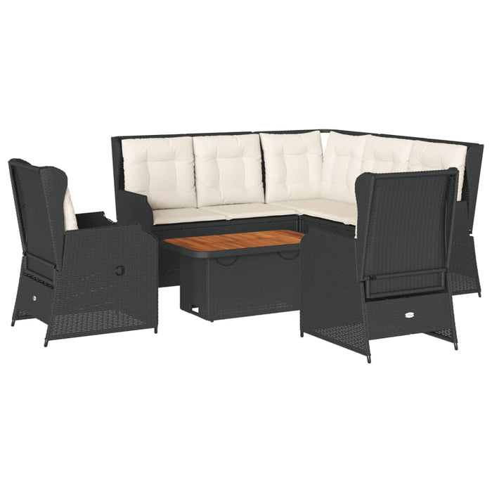 Set mobilier de grădină cu perne, 6 piese, negru, poliratan WALTI