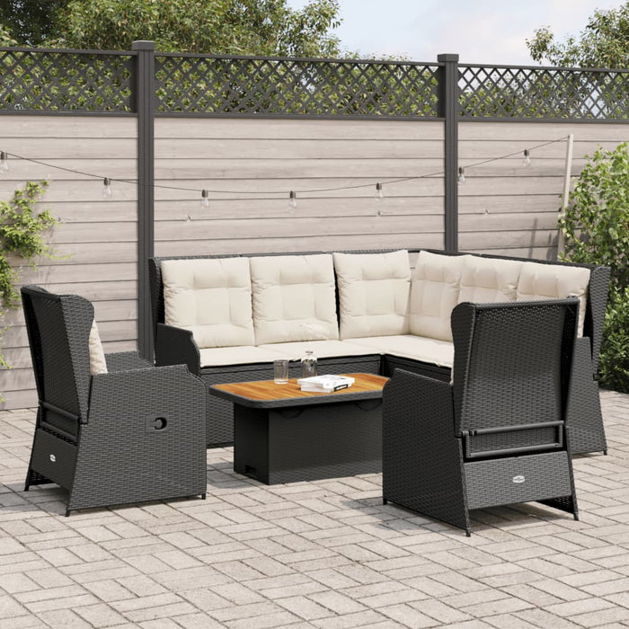 Set mobilier de grădină cu perne, 6 piese, negru, poliratan WALTI