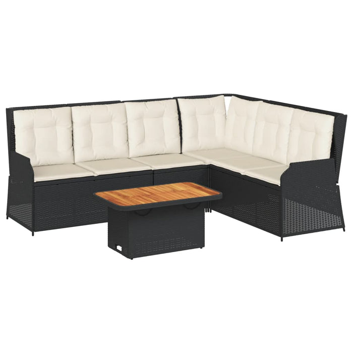Set șezlonguri de grădină, 5 piese, cu perne, negru, poliratan - WALTI WALTI